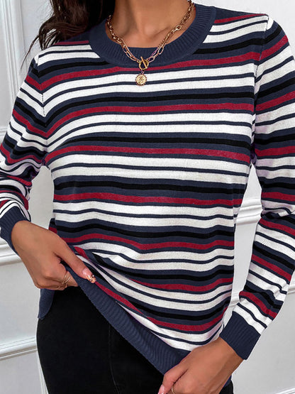 Nathalie® | Shiny striped long-sleeved sweater with a crew neck