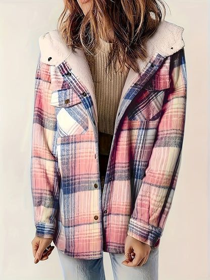 Wendy® | Checked, long-sleeved hooded outerwear with snap fasteners