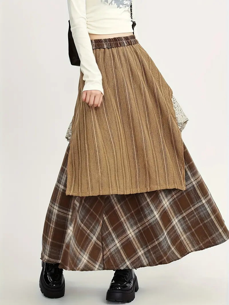 Yolanda® | Long checked skirt in boho style