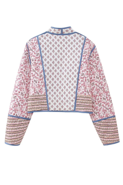 Xiomara® | Printed reversible quilted cardigan jacket with matching colored small cotton lined jacket