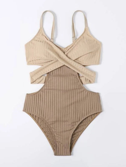 Pink® | Beige cross-waist swimsuit