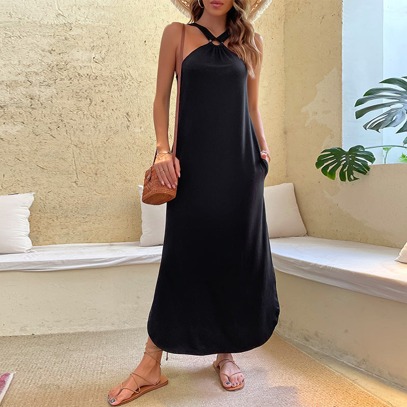 Verónica® | Long dress with stand-up collar