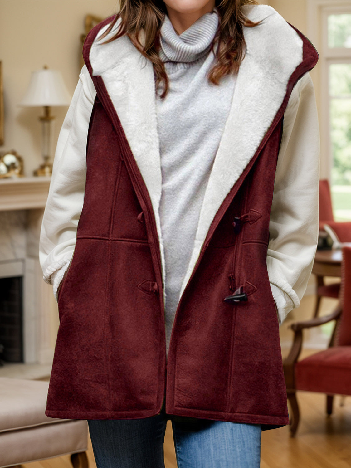 Alicia® | Fluffy vest coat with hood and pockets