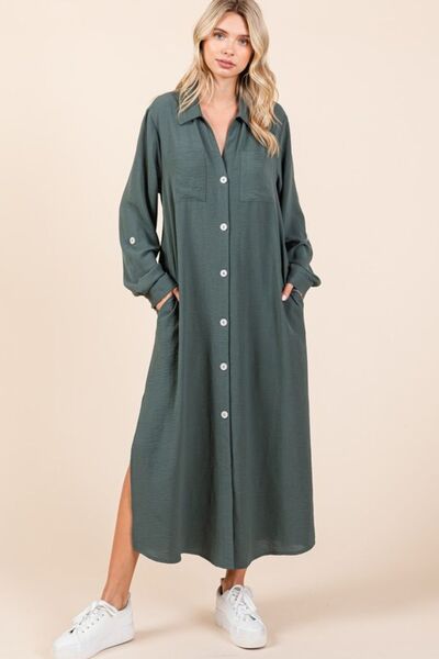 Tatiana® | Long sleeve maxi dress with V-neck and button placket