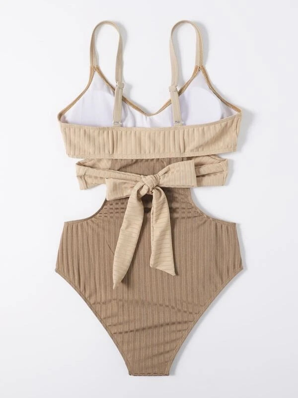 Pink® | Beige cross-waist swimsuit