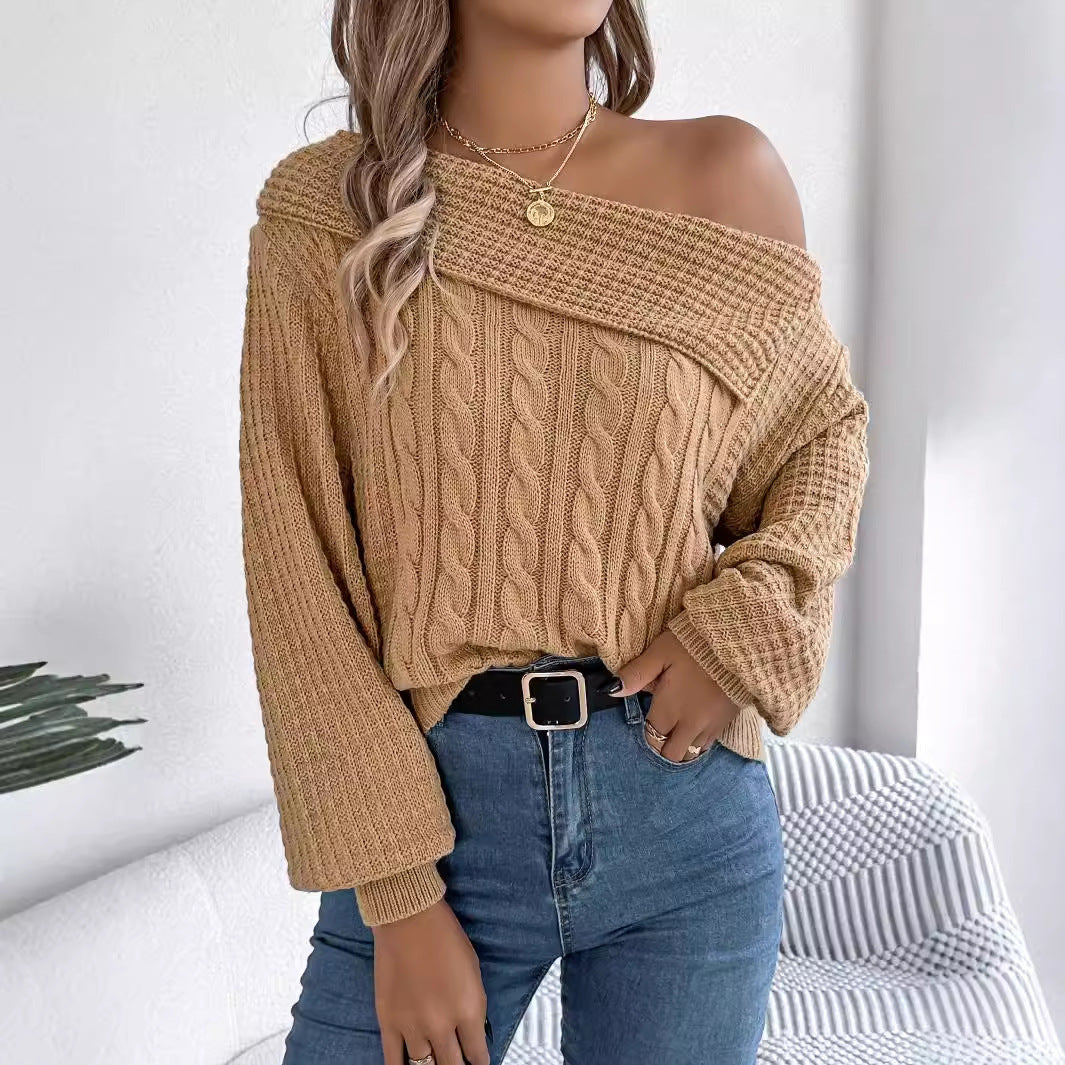 Yolaina® | Off-the-shoulder, long-sleeved sweater with lapels