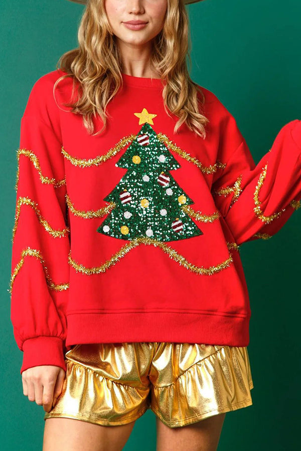 Aaliyah® | Long sleeve loose sweatshirt with Christmas tree sequins