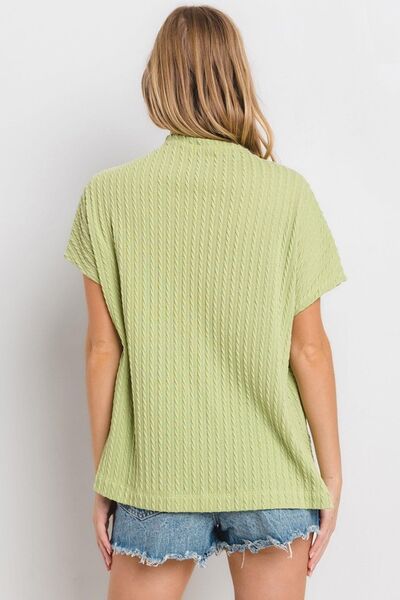 Wanda® | Structured knit top with a stand-up collar and short sleeves