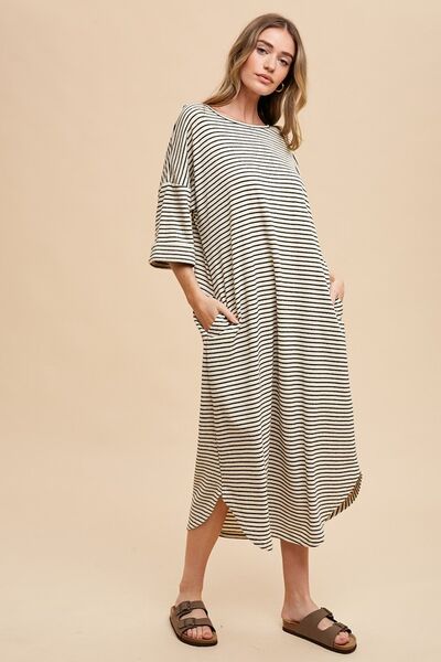 Pilar® | Striped terry midi dress with a crew neck