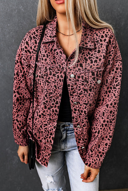 Tamara® | Chic pink denim shirt jacket with leopard print