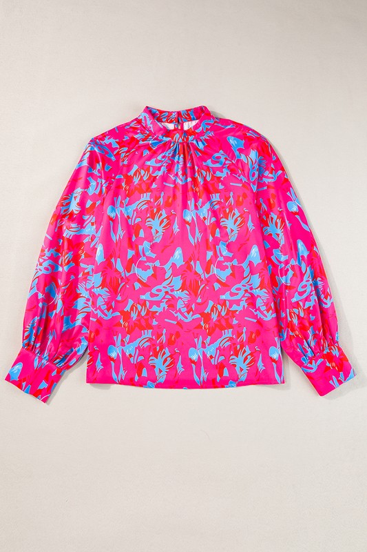 Paz® | Purple printed blouse with a stand-up collar and bubble sleeves