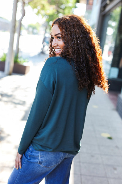 Tereza® | Game Day Forest Green Sequin Terry Top with Football Patch