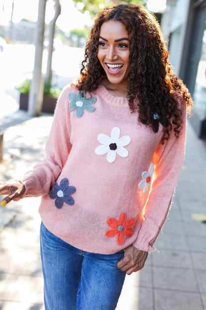 Tatjana® | Eyes On You oversized knit sweater with terracotta flower patch