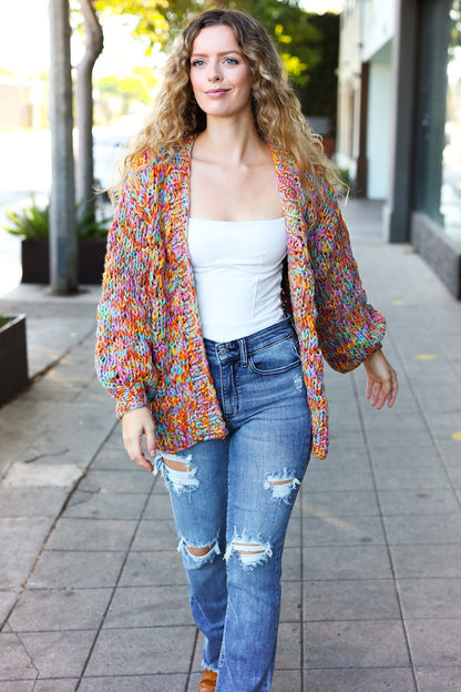 Susana® | Be your best openwork multi-colored chunky knit cardigan