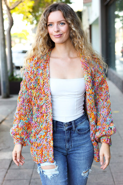 Susana® | Be your best openwork multi-colored chunky knit cardigan