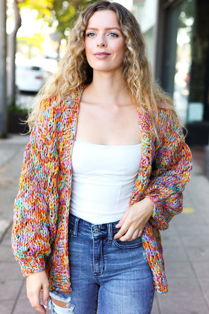 Susana® | Be your best openwork multi-colored chunky knit cardigan