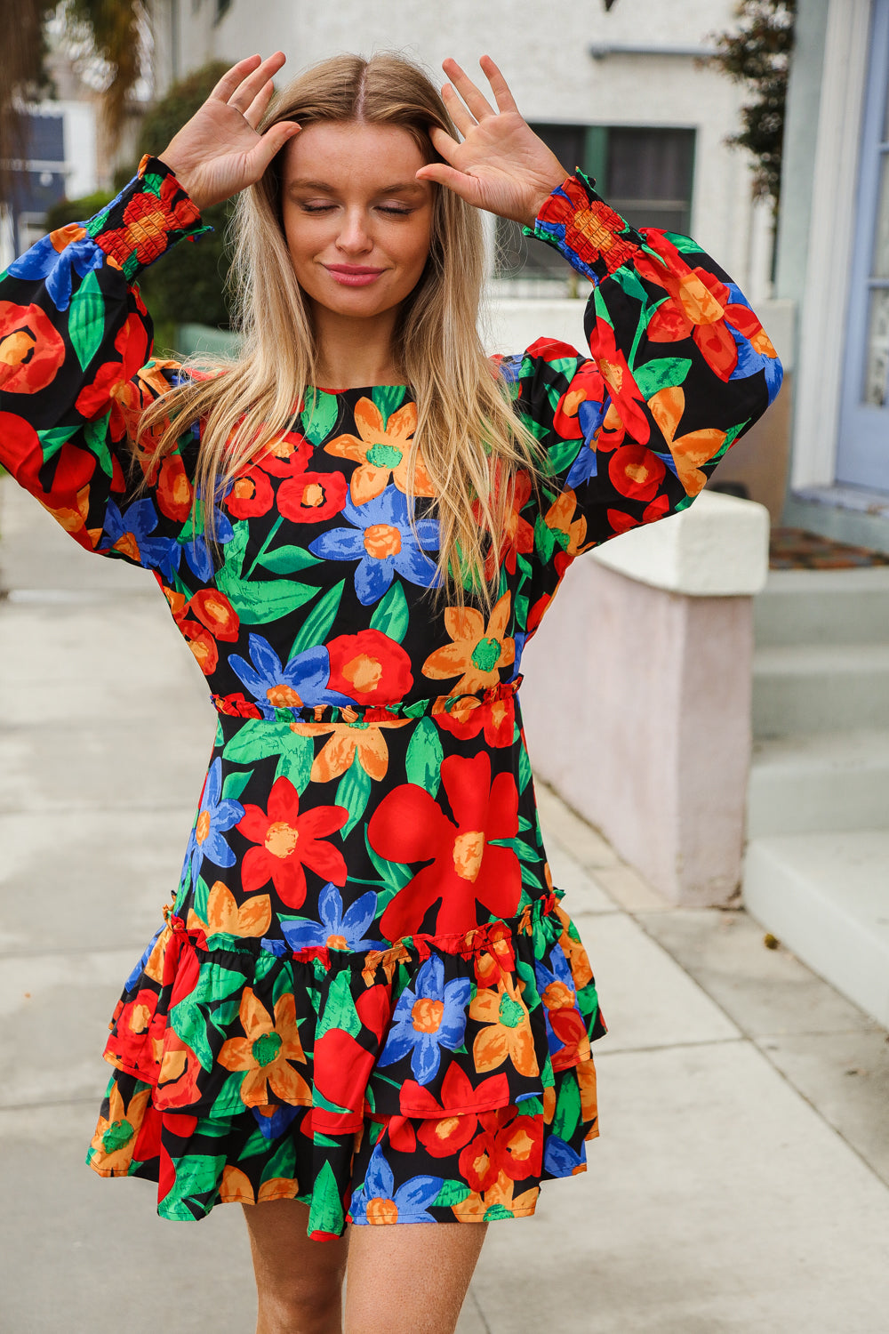 Willow® | Multicolored ruffle lined dress from Vibrant Vibes with large floral prints