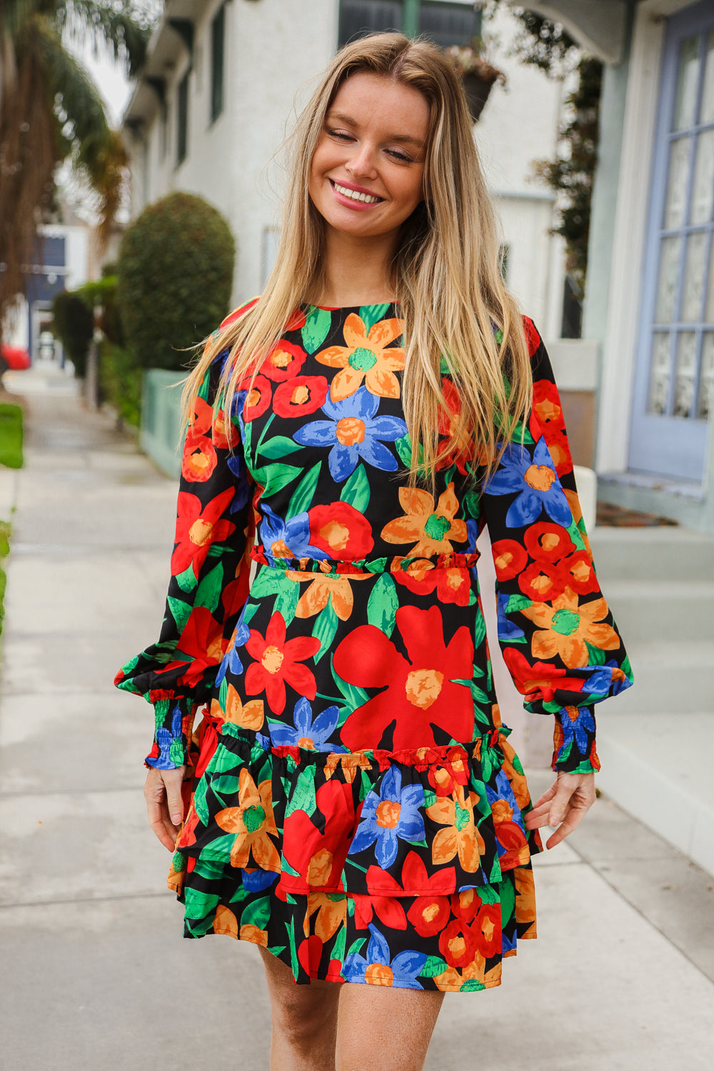 Willow® | Multicolored ruffle lined dress from Vibrant Vibes with large floral prints