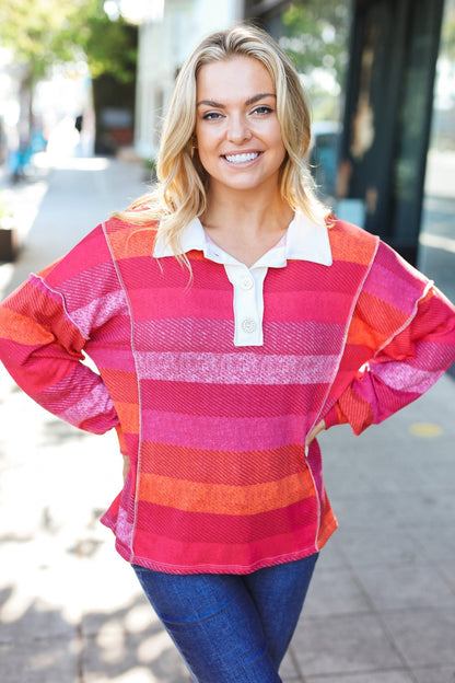 Vittoria® | Be Bold Magenta striped button down collar top