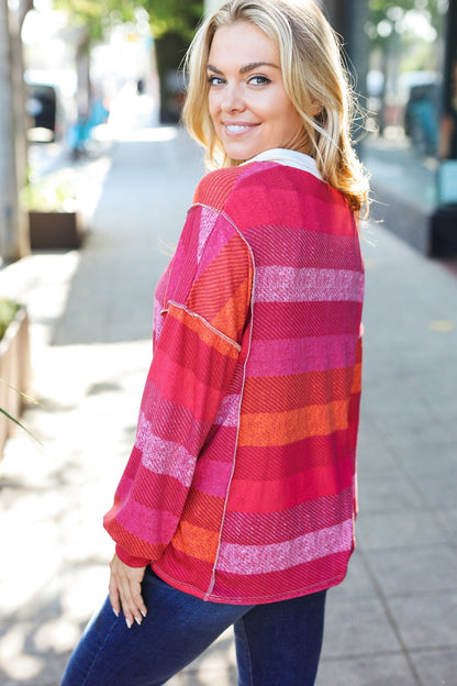 Vittoria® | Be Bold Magenta striped button down collar top