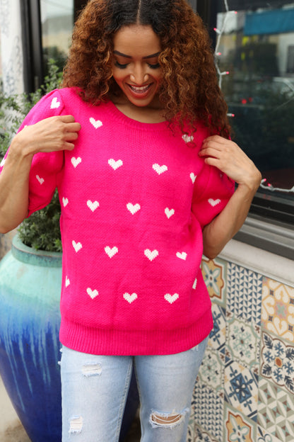 Zenaida® | Pink and white heart shaped oversized jacquard sweater