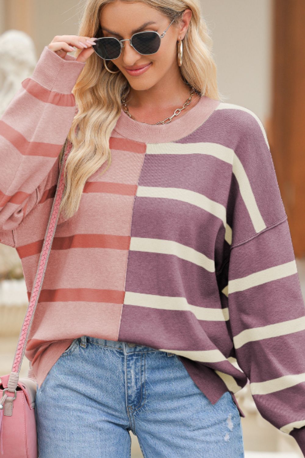 Xiomara® | Contrast striped long sleeve sweatshirt