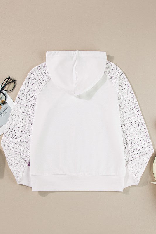 Viola® | Women's hoodie with lace patchwork sleeves and drawstring