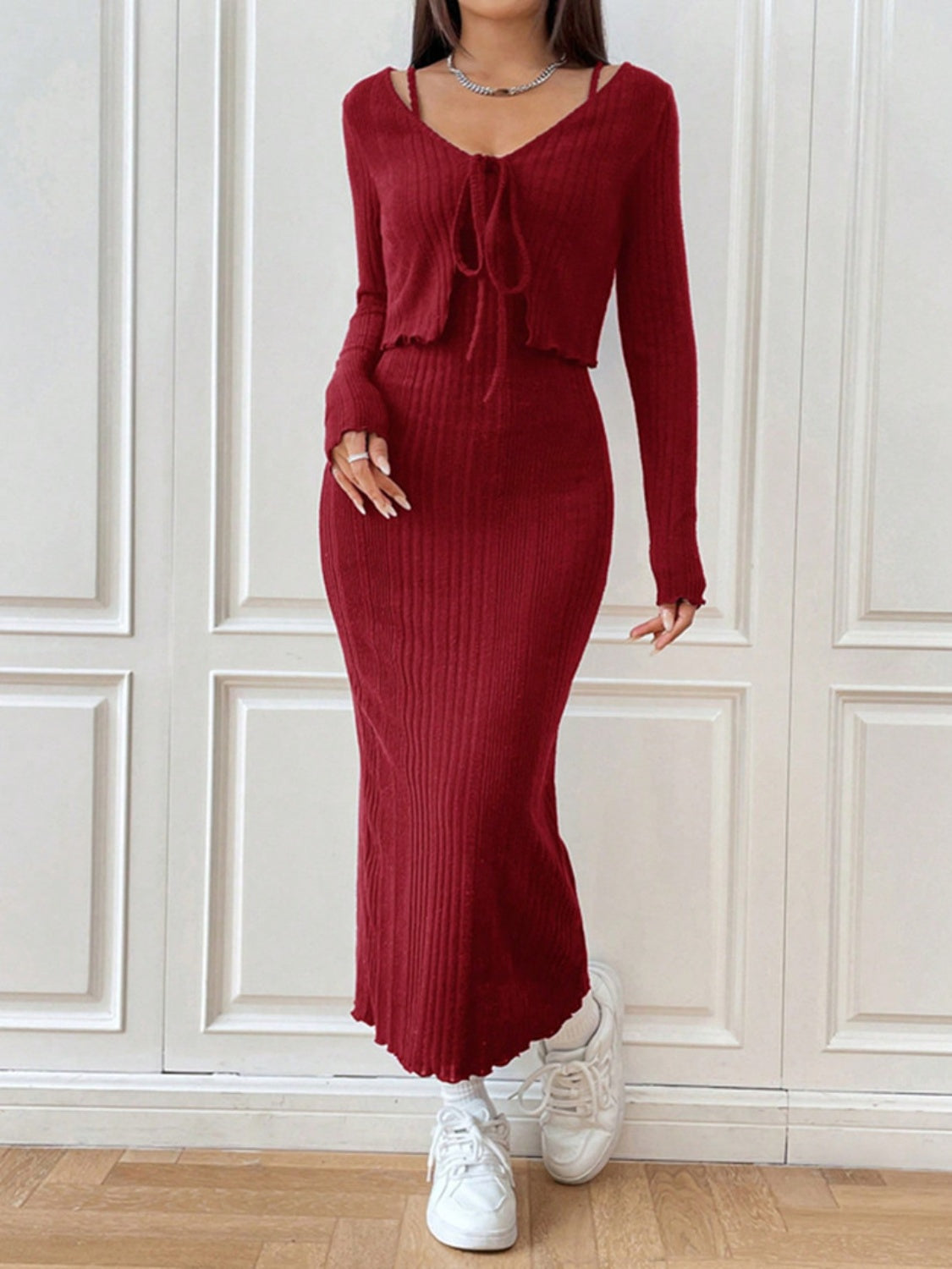 Tabitha® | Cami dress and tied long sleeve cardigan set