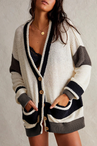 Tania® | Cardigan with oversized pockets and color block cardigan