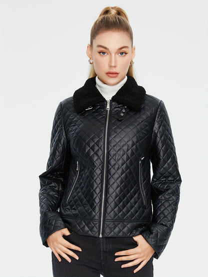 Vespera® | Fluffy, padded jacket with argyle print