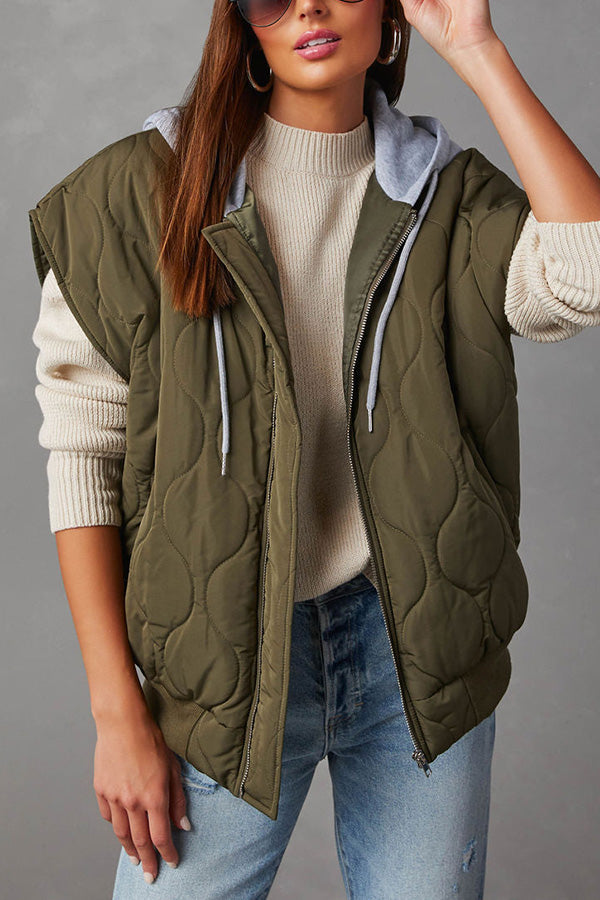 Amalia® | Fall And Forever quilted cotton vest with zip pocket and hood