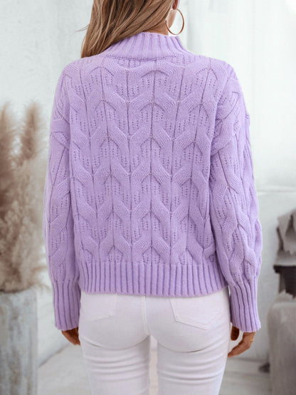 Teodora® | Long-sleeved sweater with cable knit and stand-up collar