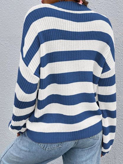 Nadia® | Honey colored striped long sleeve crew neck jumper