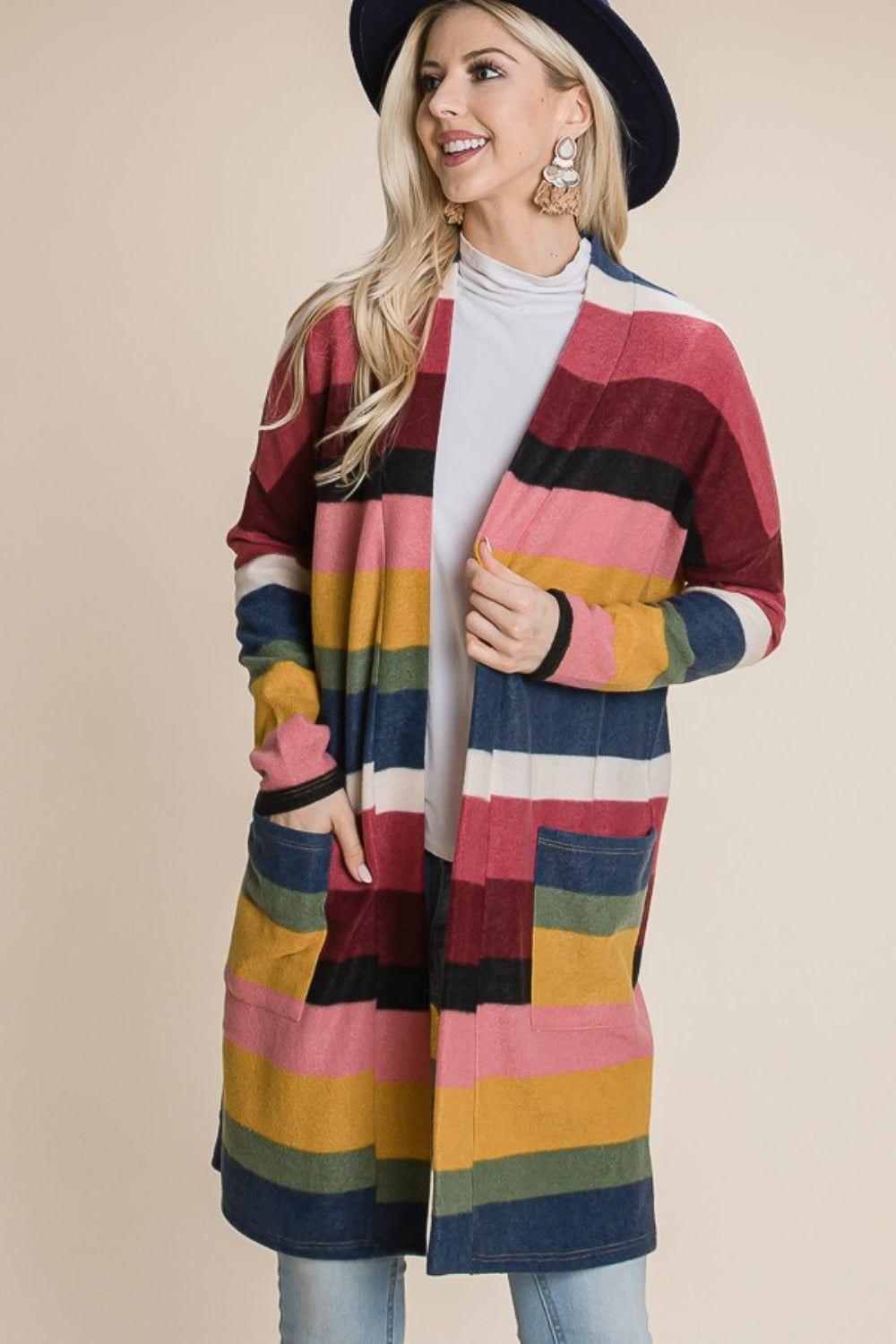 Tania® | Color block stripe open front cardigan