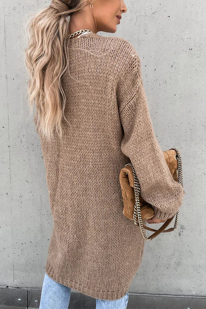 Xochitl® | Solid color knitted long sleeve oversized V-neck midi cardigan