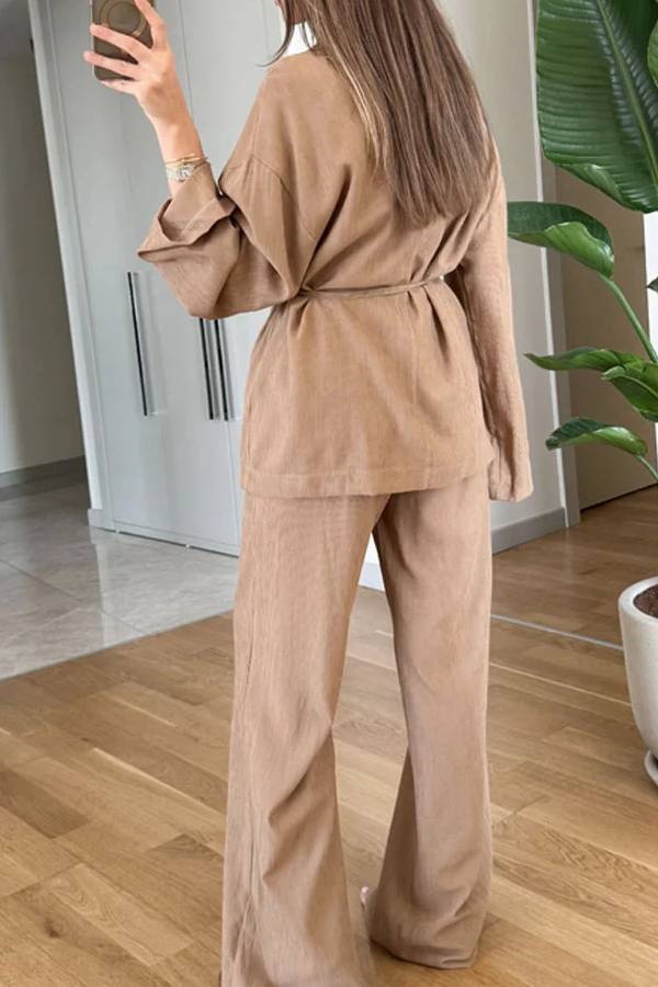 Yoselin® | Casual two-piece set consisting of a solid color lapel top and pants