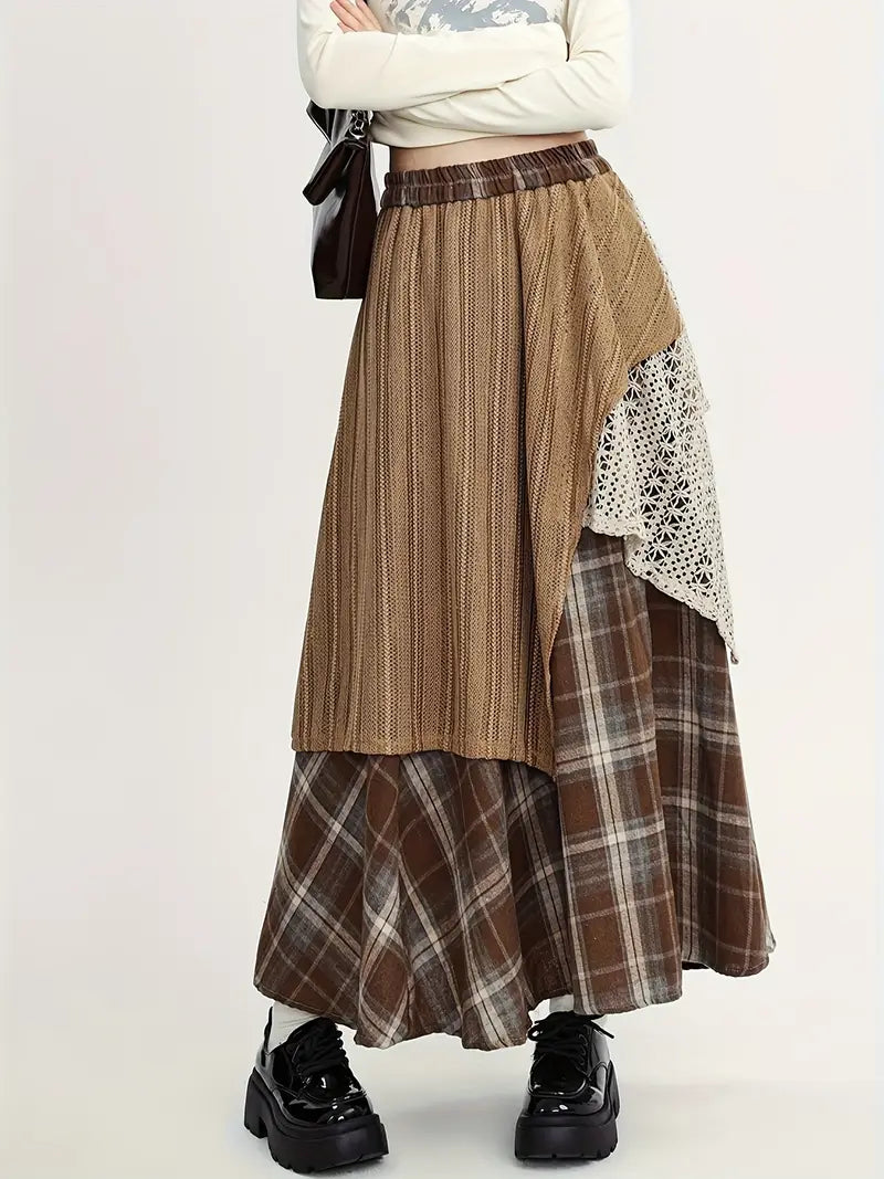 Yolanda® | Long checked skirt in boho style