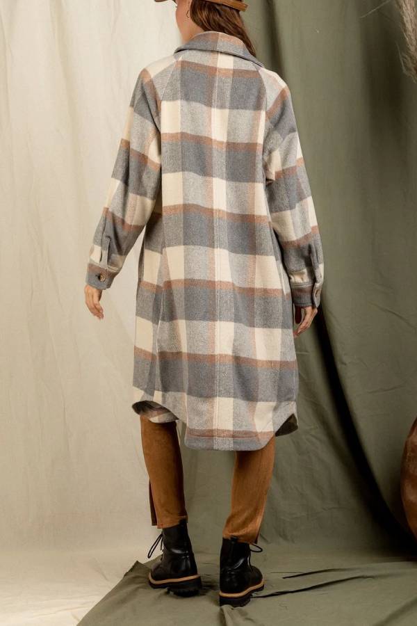 Posey® | Coat with checked print and dropped shoulders