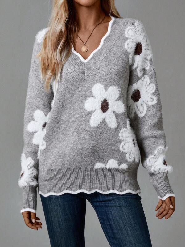 Alba® | Elegant knitted sweater with floral pattern for women