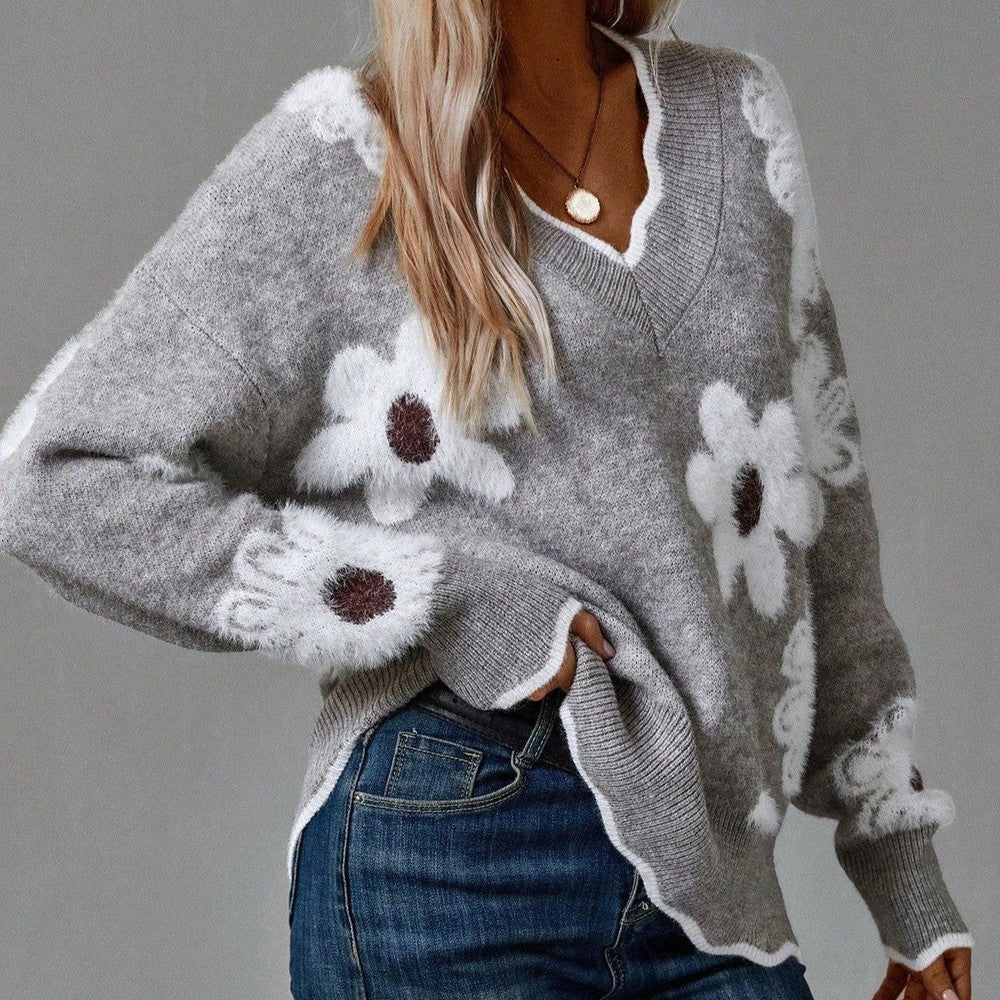 Alba® | Elegant knitted sweater with floral pattern for women