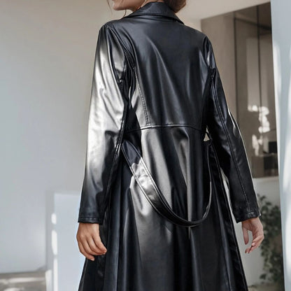 Zelda® | Long leather coat for women with a modern style