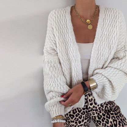 Soledad® | White solid color collarless cardigan