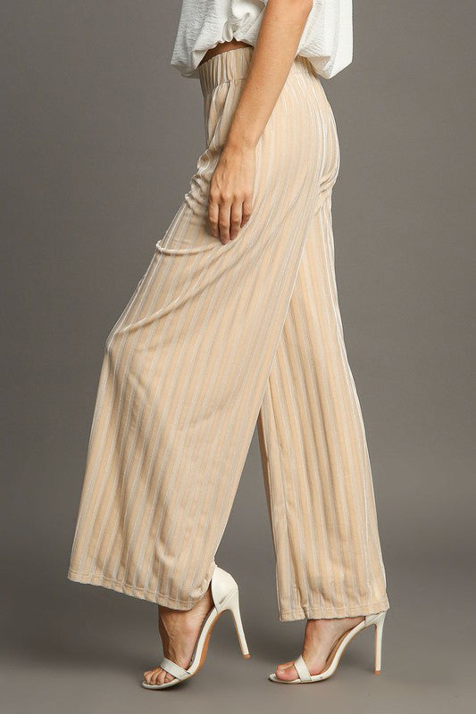 Nadia® | Striped velvet trousers with wide legs and elasticated waist