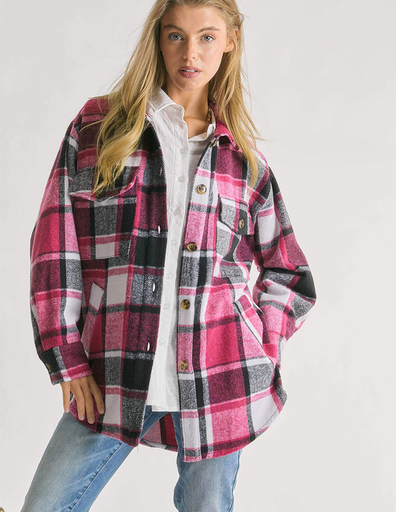 Pink® | Oversized checked charm shirt jacket for women