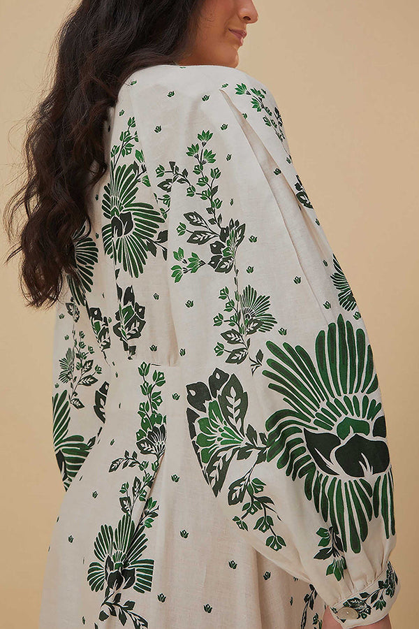 Vesta® | Unique printed long sleeve button down shirt maxi dress