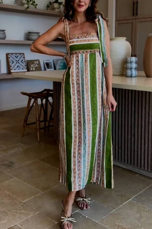 Xiomara® | Vintage maxi dress with colored stripe print