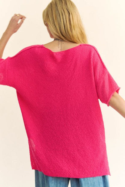 Pearl® | Half-sleeved knitted top with side slit and round neckline