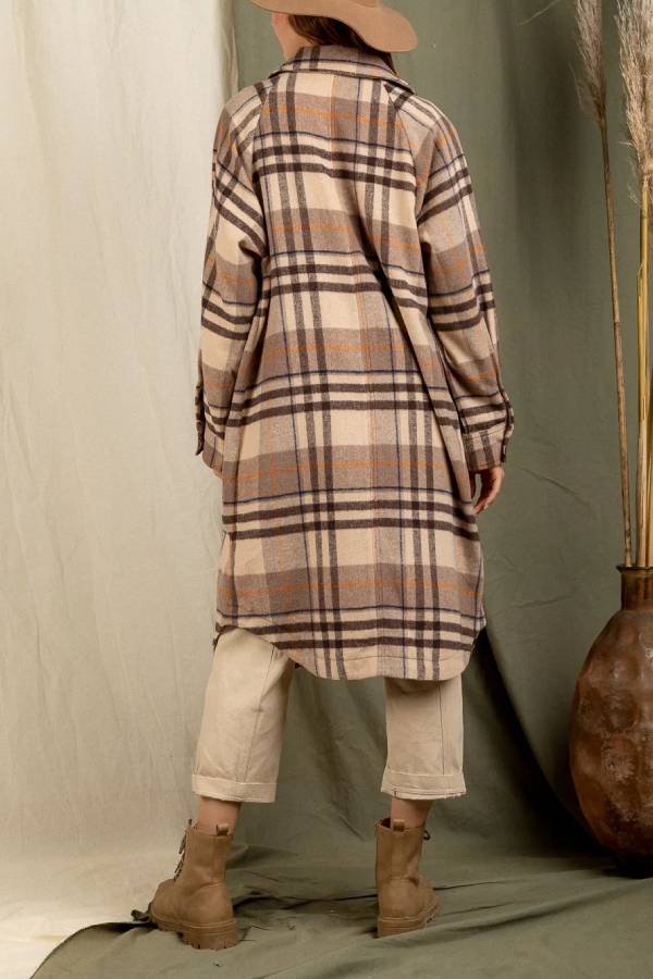 Posey® | Coat with checked print and dropped shoulders