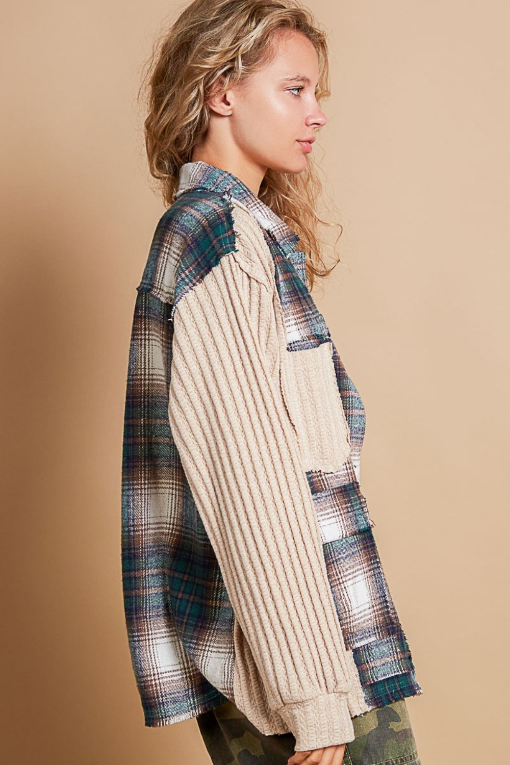 Tatjana® | Checked contrast button-down jacket