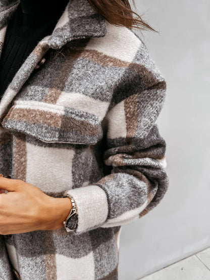 Amelia® | Long Sleeve Checked Printed Warm Jacket